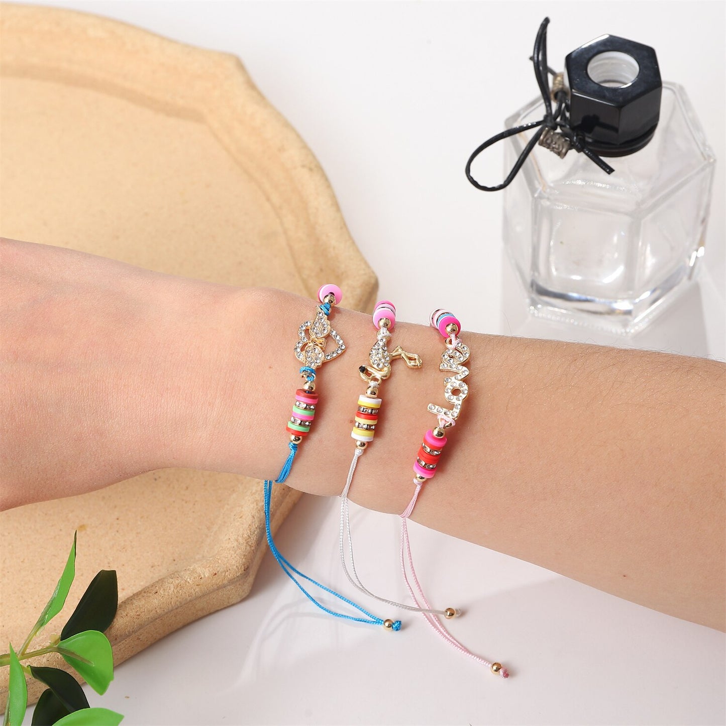 12pcs Flamingo Heart Pendant Braided Charms Bracelets for Women Adjustable Rope Chain Anklets Beach Handmade Jewelry