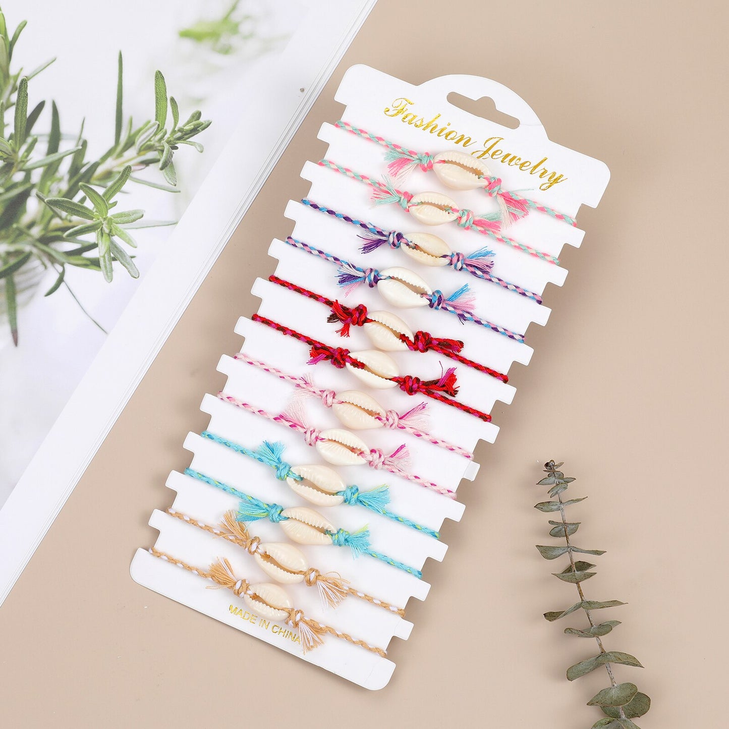 12Pcs Beach Shell Bracelets Anklets Set for Women Girls Summer Handmade Braided Thick Rope Tassel Chain Jewelry Wholesale