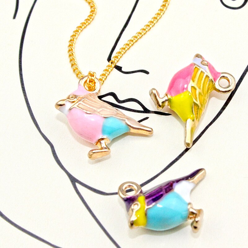 10pcs Drip Oil Alloy Bird Pendant DIY Accessories for Necklace Earrings Jewelry Making Color Enamel Three-dimensional Pendant