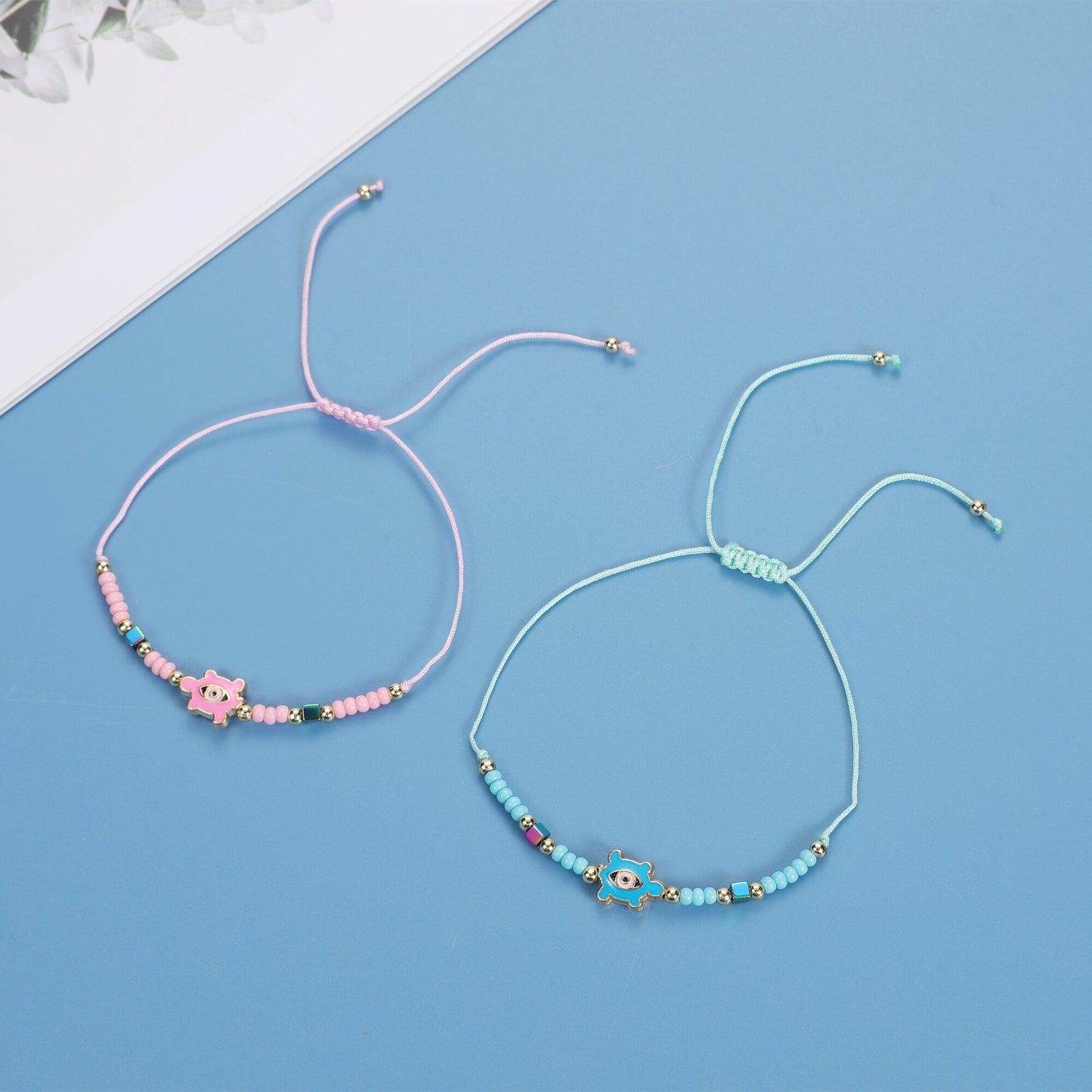12pcs/Set Handmade Braid Rope Chain Bracelet Oil Painting Turtle Charms Seed Beads Bracelets for Women Fashion Jewelry