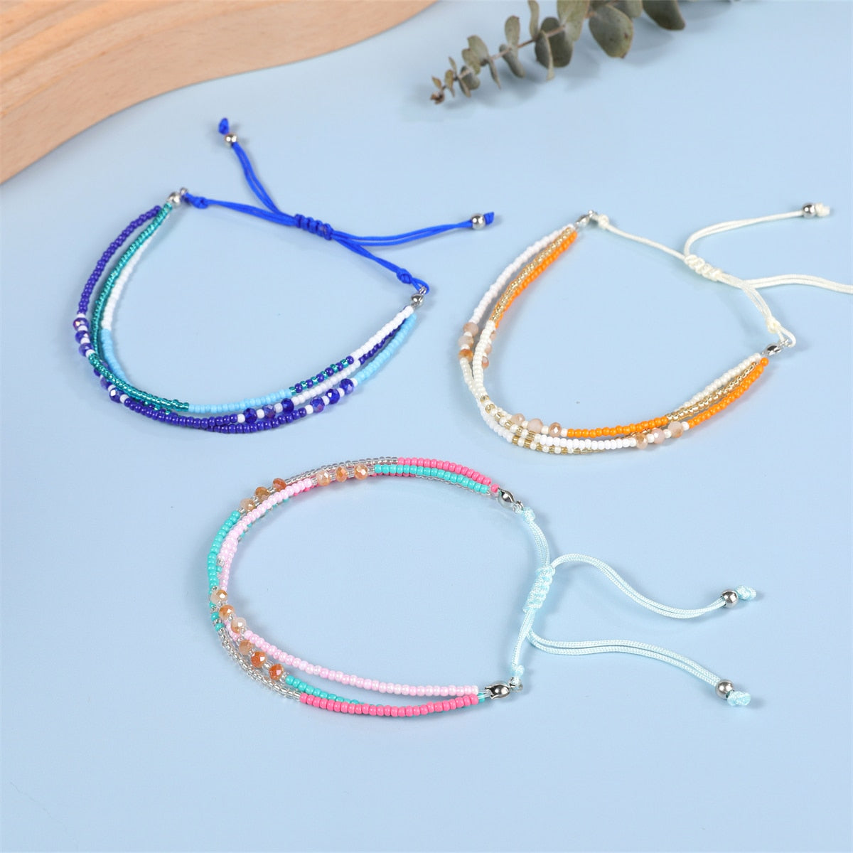 Multilayer Glass Beaded Bracelets for Women Handwoven Summer Surf Waterproof Adjustable Size Jewelry Pulsera