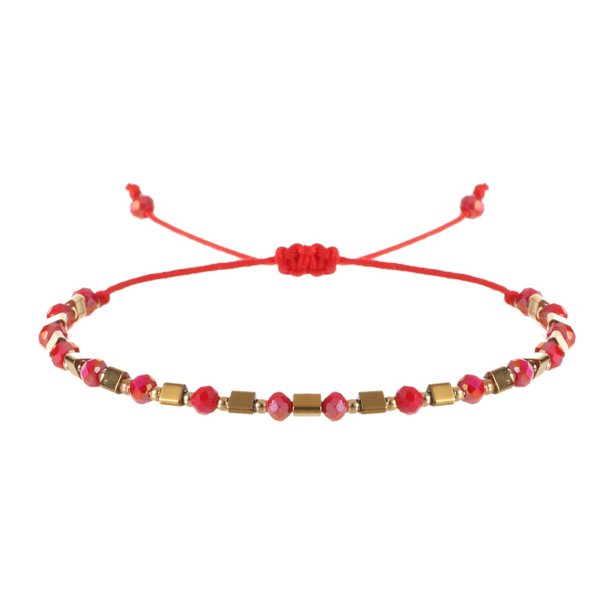 Boho Colorful Woven Rope String Bracelet Crystal Bead Metal Gallstone Bracelets for Men Women Child Lucky Jewelry