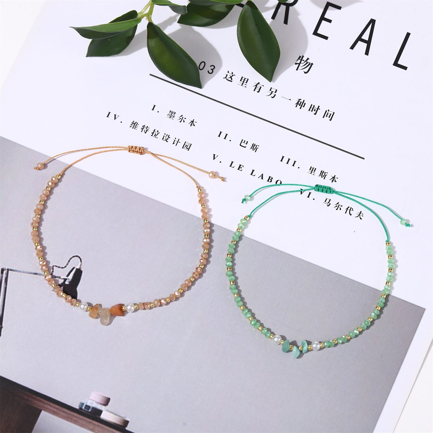 12Pcs Seed Beads Natural Stone Charms Bracelets Adjustable String Wish Bracelets Jewelry Gifts for Girls Wholesale