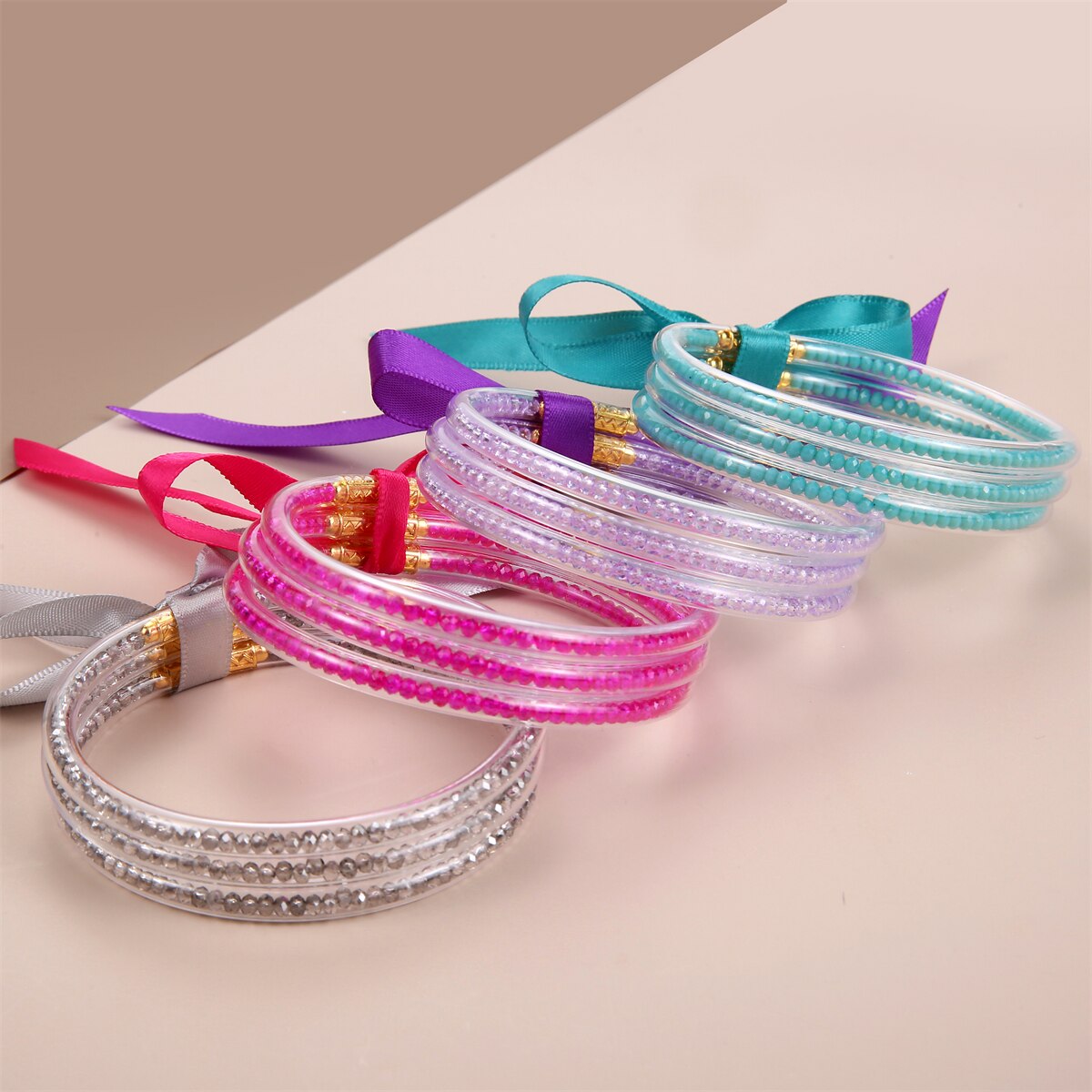Fashion Glitter Jelly Bangles Bracelets Glitter Filled Jelly Silicone Bracelets for Women Girls Party Jewellery