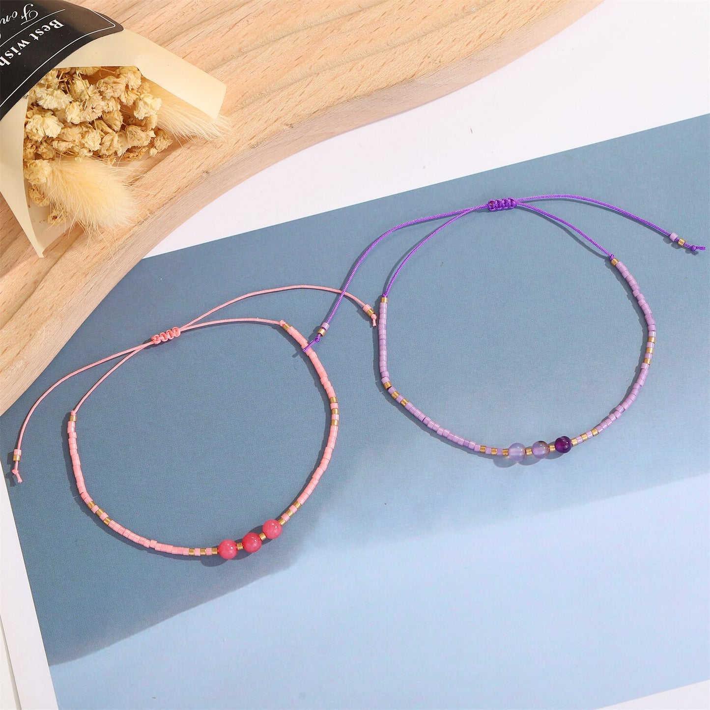 12pcs/lot Natural Stone Bracelet Crystal Seed Bead Couple Braided Adjustable Rope Chain Bracelets for Women Friendship Jewelry