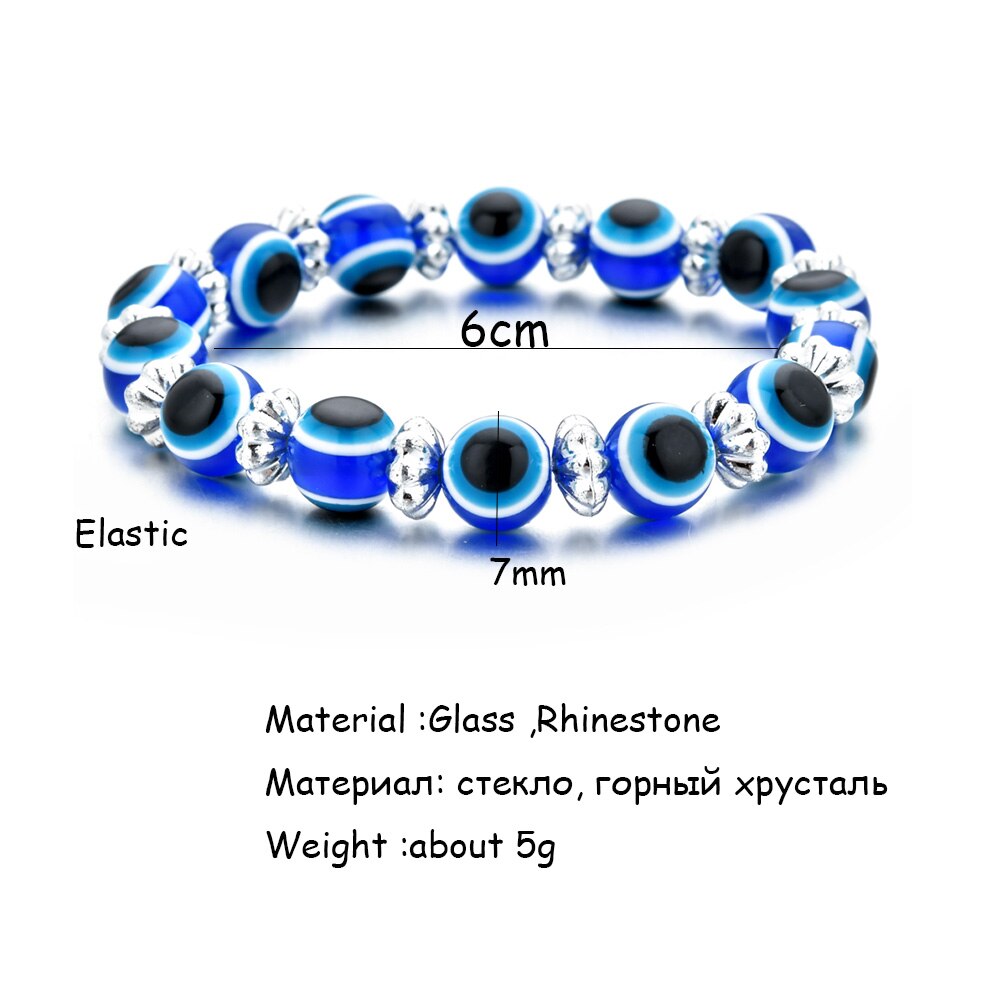 2023 New Turkish Evil Eye Elastic Bracelet Charms Crystal Beaded Bracelets for Girl Kids Jewelry Gift Wholesale
