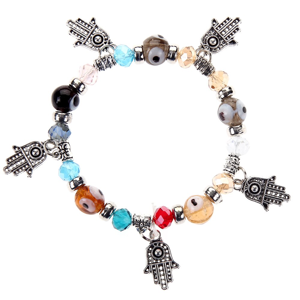 Turkish Evil Eye Charms Bracelet Fatima Hand Beaded Bracelets for Women Men Boys&girls Yoga Amulet Jewelry Bring You Good Luck