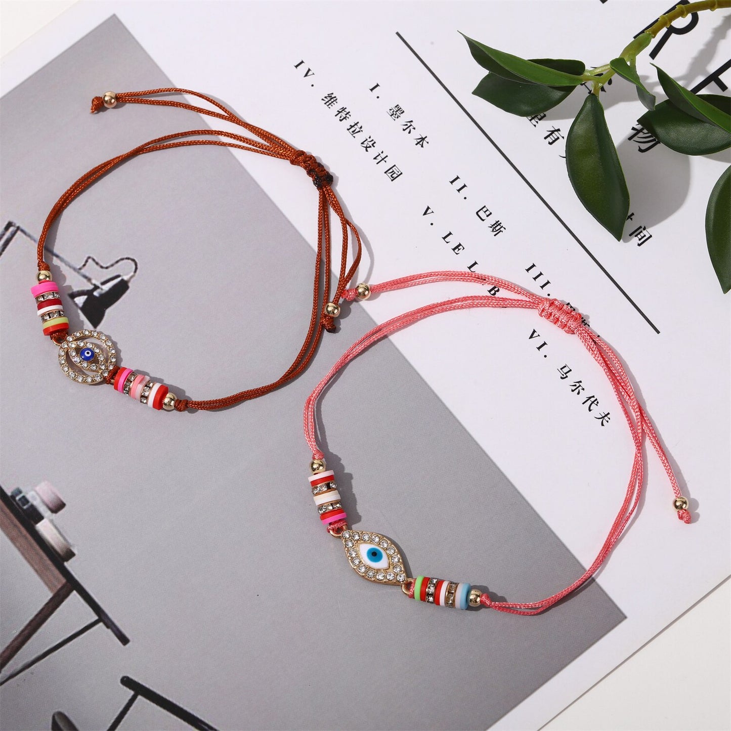 12pcs Evil Eye Hand of Fatima Charms Bracelets for Women Adjustable Rope Chain Anklets Beach Handmade Jewelry