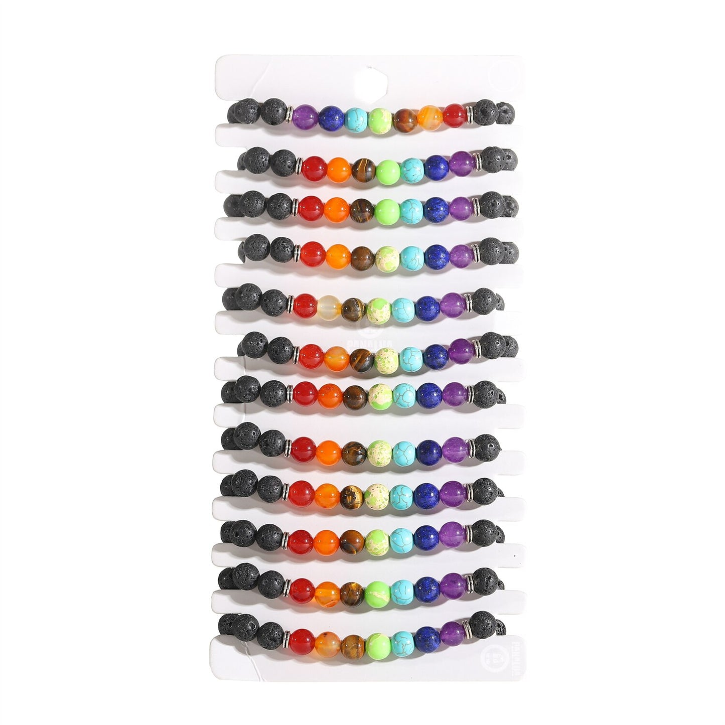 12pcs/lot 7 Chakra Healing Bead Bracelet Volcanic Rock Natural Stone Mala Pendant Buddha Balance Bracelets for Women Men Jewelry