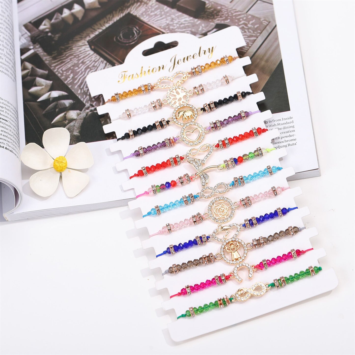 12 Pcs Kids Girls Bracelets Jewelry Women Heart Tree of Life Friendship Bracelet Pendant Teen Toddler Adjustable Flowers Anklets