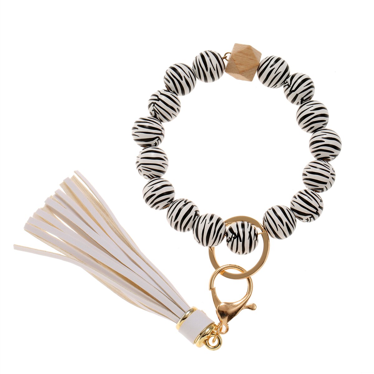 Silicone Bead Keychain Bracelet for Car Keys Women Leopard Keyring Bangle Wristlet Cuff Jewelry Gift