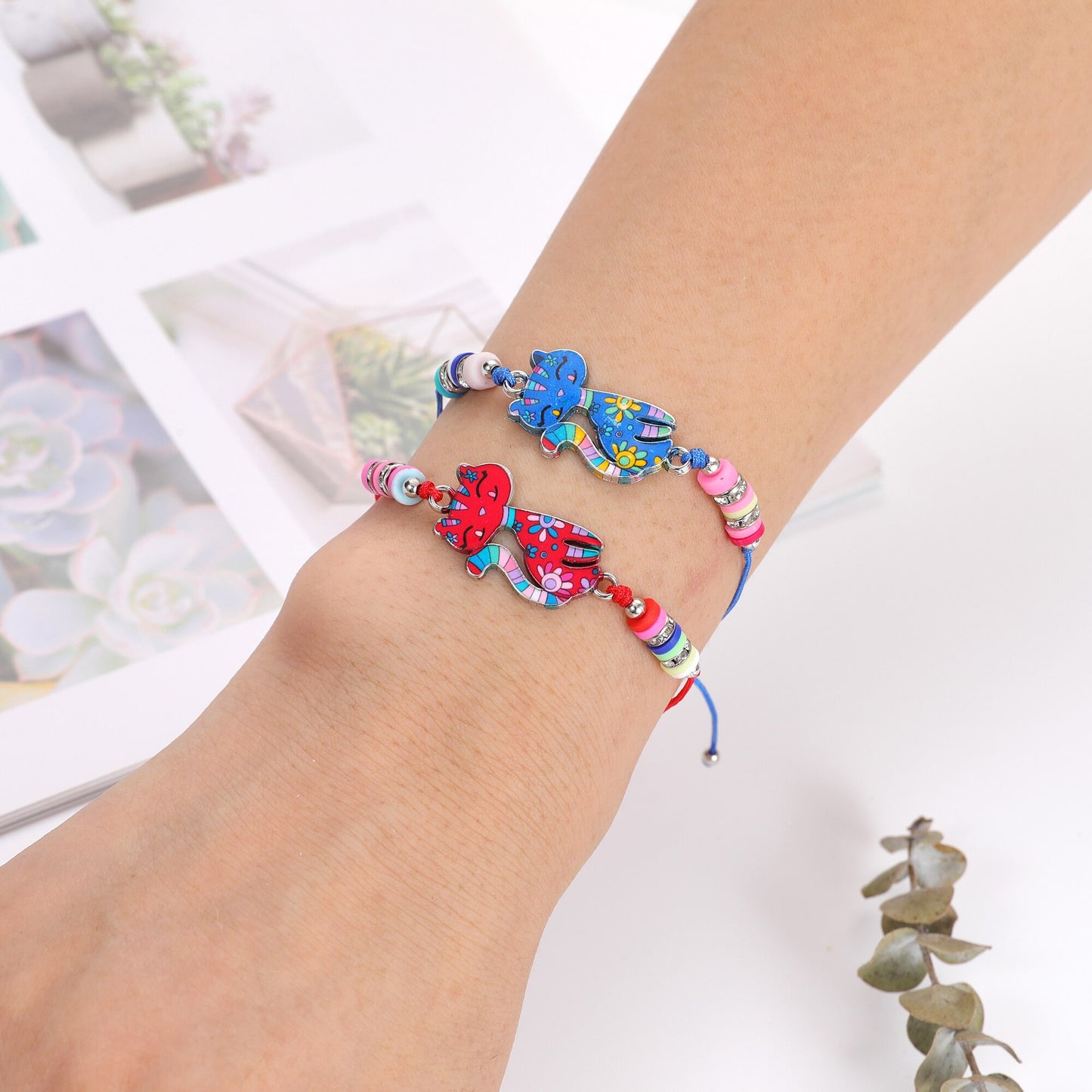 12Pcs Cute Cartoon Animal Cat Bracelet for Girl Kids Women Fashion Oil Painting Charm Student Friendship Bracelets Jewelry