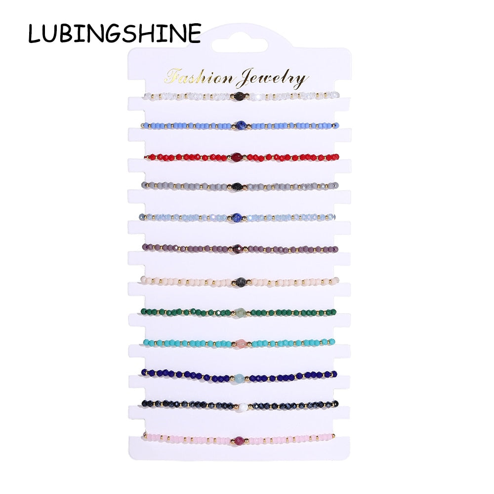 Boho 12Pcs/Lot Seed Beads Natural Stone Charms Bracelets Adjustable String Wish Bracelets Jewelry Gifts for Girls Wholesale