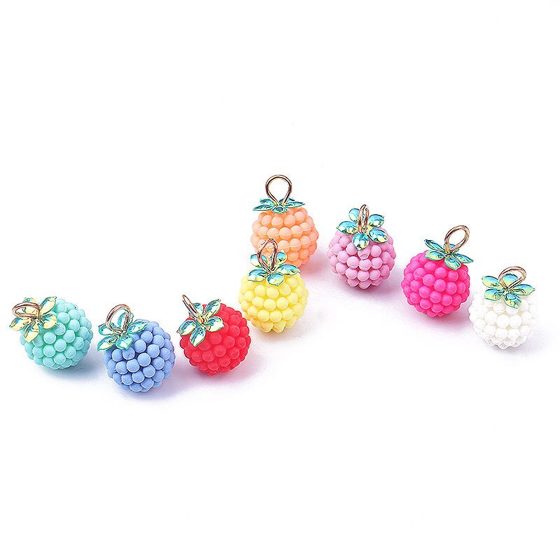 20pcs/lot 13mm Charms Creative Raspberry Pendant Alloy Three-dimensional Cute Bead Hanging Ball Diy Jewelry Accessory Pendant
