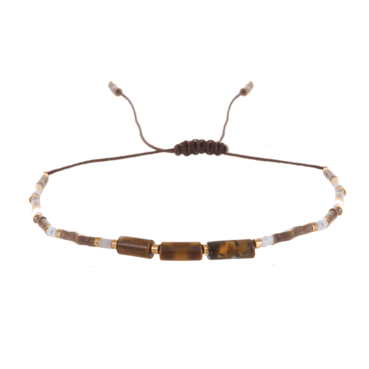 Seed Bead Bracelet & Bangle for Women Men Square Faceted Natural Stone Pendant Adjustable Charm Stacking Femme Pulsera