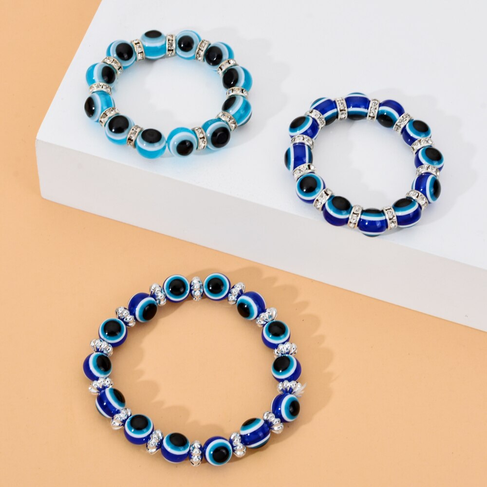 2023 New Turkish Evil Eye Elastic Bracelet Charms Crystal Beaded Bracelets for Girl Kids Jewelry Gift Wholesale