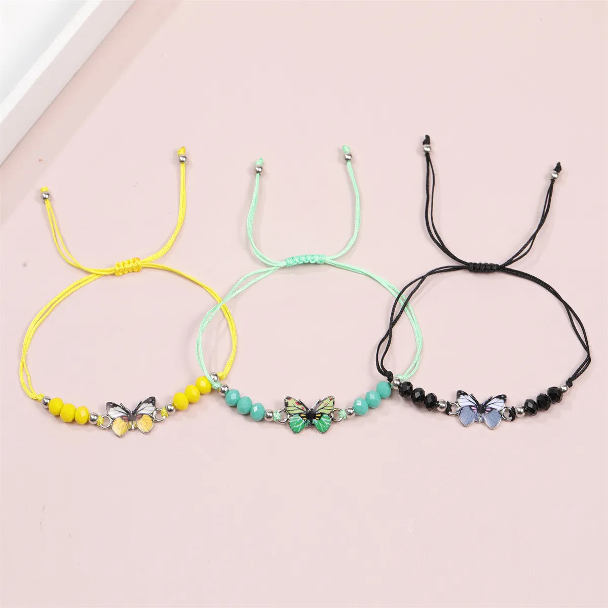 Women Girl Butterfly Woven Friendship Crystal Bead Bracelet Value Set Kids Party Favor Adjustable Bracelet