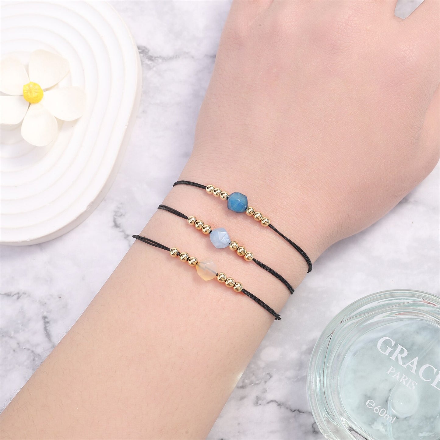 12pcs/lot Natural Stone Faceted Beads Braided Bracelets for Women Adjustable Rope Chain Anklets Beach Handmade Wristband Jewelry