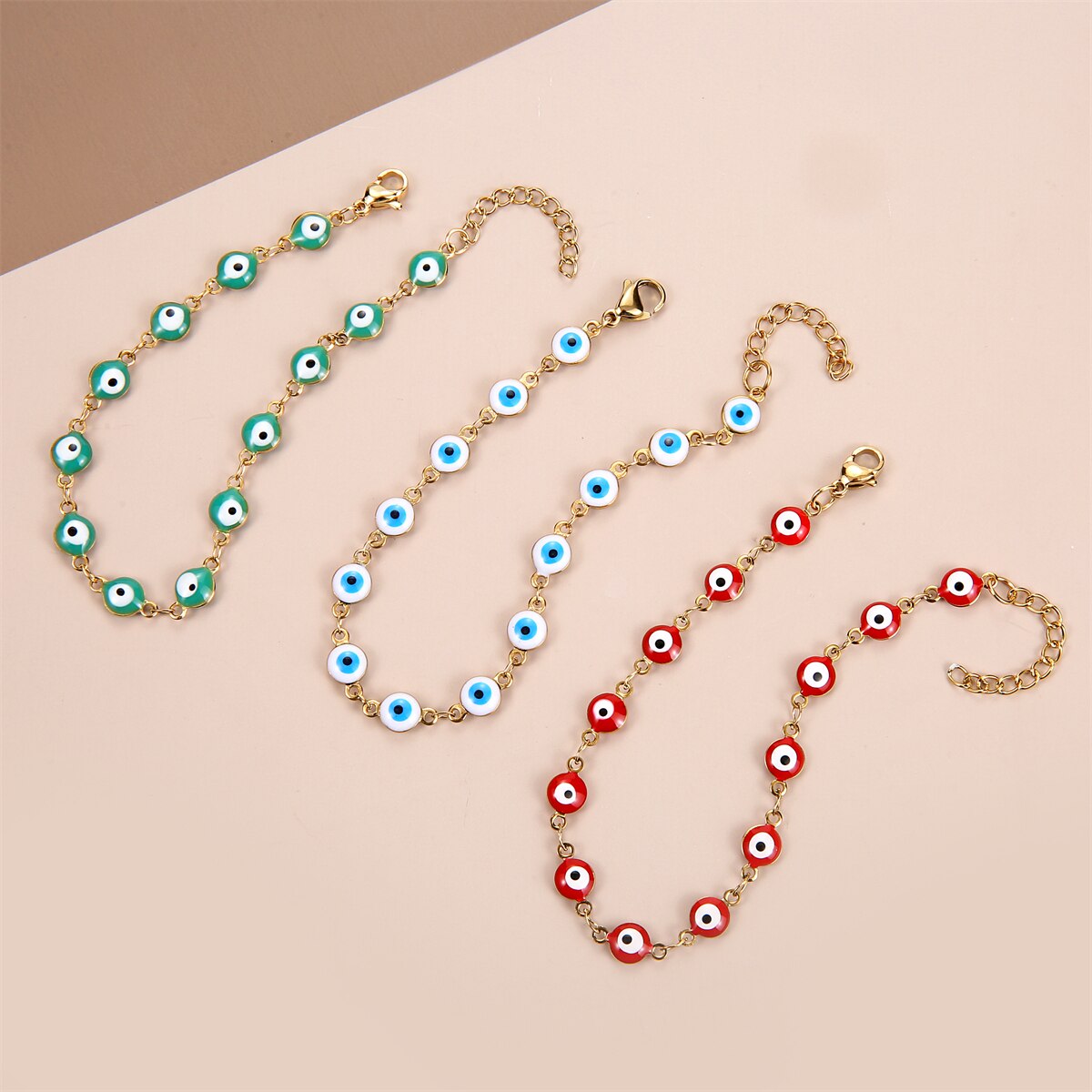 Stainless Steel Bracelets for Women Men Plated Gold Color Chain Simple Evil Eye Amulet Jewelry Gift