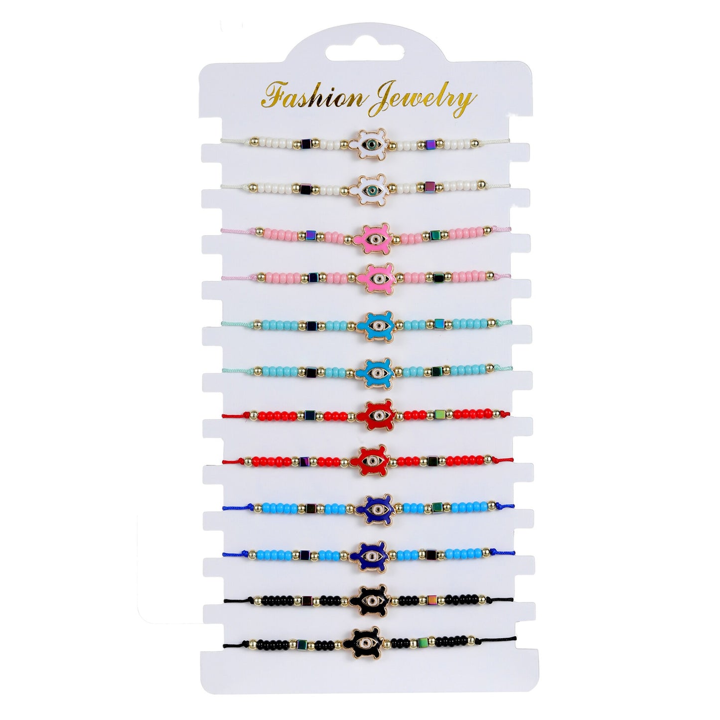 12pcs/Set Handmade Braid Rope Chain Bracelet Oil Painting Turtle Charms Seed Beads Bracelets for Women Fashion Jewelry