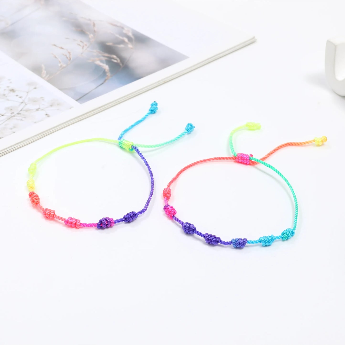 12pcs Handmade Colorful 7 Knots Rope Bracelet Unisex Adjustable Braided Rope Charm Friendship Bracelet Jewelry Gift Wholesale
