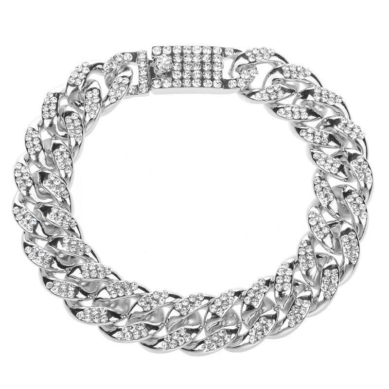 Hip Hop Men Women Gold Silver Color Rhinestone Bracelet Bangles Resin Miami Cuban Link Chain Bracelets Wristband Punk Jewelry