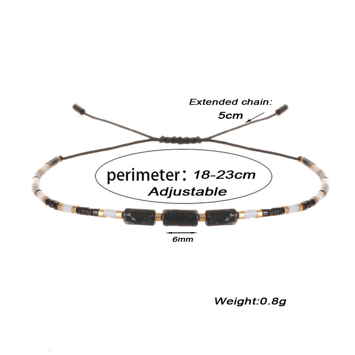 Seed Bead Bracelet & Bangle for Women Men Square Faceted Natural Stone Pendant Adjustable Charm Stacking Femme Pulsera