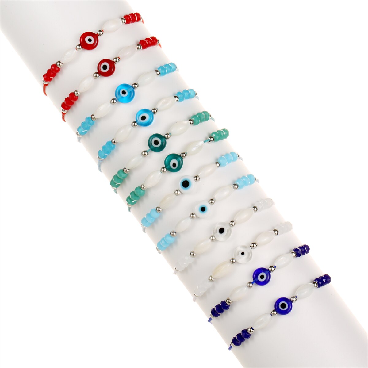 12pcs/lot Crystal Pearl Beads Evil Eye Charms Bracelets for Women Men Adjustable Handwoven Bracelet Anklets Jewelry