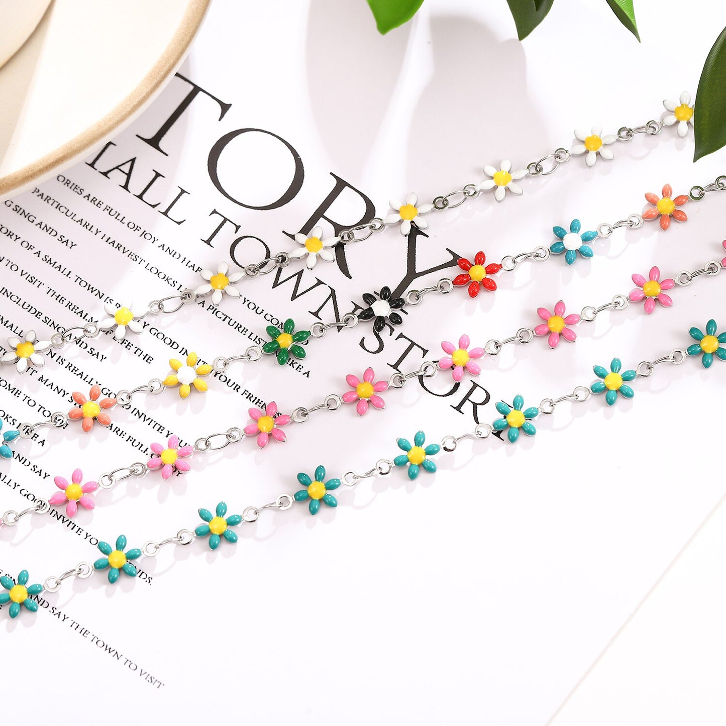 Stainless Steel Color Drip Blossom Flower Pendant Bracelet Aesthetic Jewelry for Women Minimalist Adjustable Chain Bangle Ankles