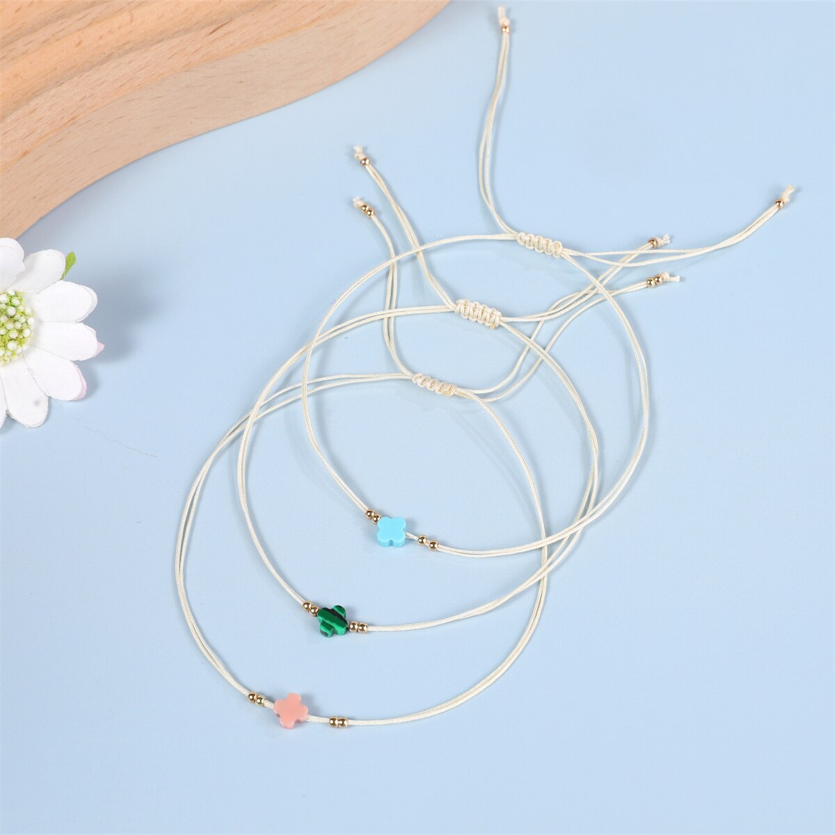 Handmade Natural Stone Turquoise Cross Pendant Knot Charms Knitted Bracelets Women Adjustable Wax Cord Chain Wristband Jewelry