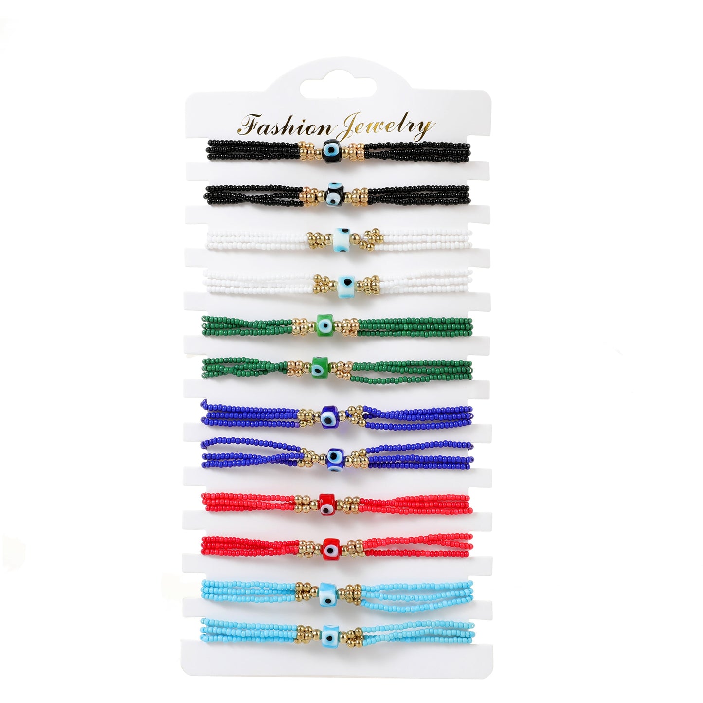 12Pcs Evil Eye Charm Bracelet Unisex Multilayer Rice Beads Braided Rope Charm Friendship Bracelet Jewelry Gift Wholesale