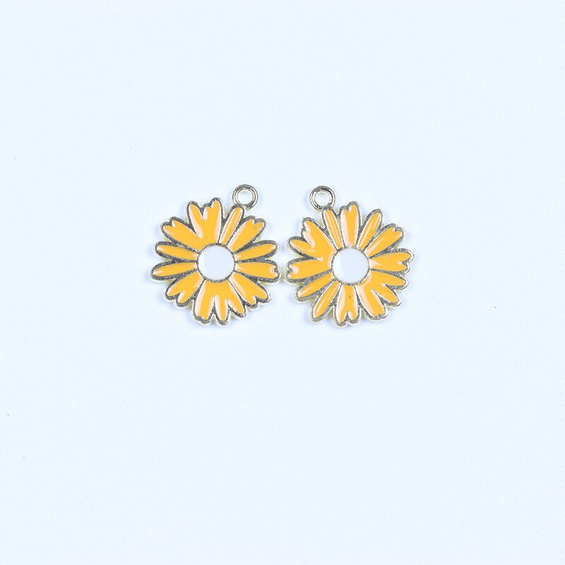 2pcs/lot Metal Drip Oil Sunflower Daisy Plant Pendants for DIY Making Earrings Necklaces Jewelry DIY Accessories Wholesale