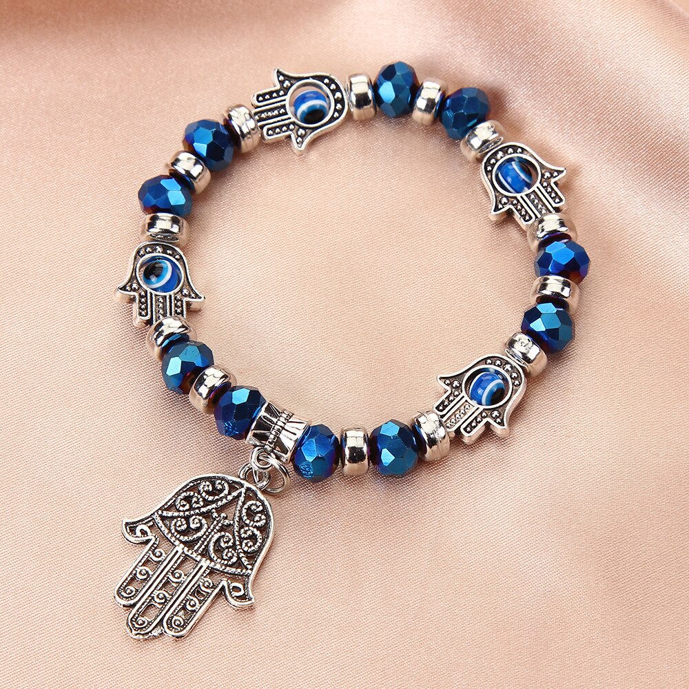 Turkish Evil Eye Charms Bracelet Fatima Hand Beaded Bracelets for Women Men Boys&girls Yoga Amulet Jewelry Bring You Good Luck