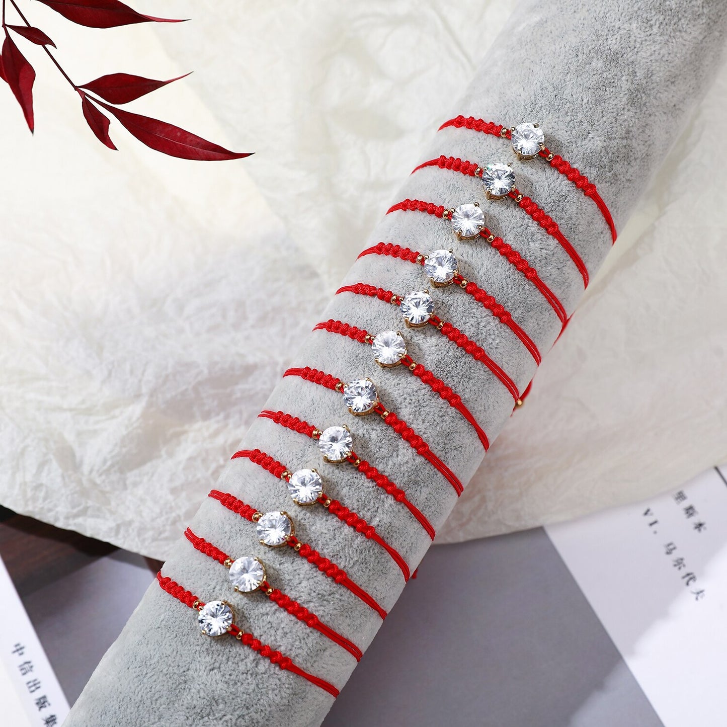 12Pcs Shiny Zircon Crystal Bracelets for Women Red String Good Luck Blessing Adjustable Charm Bracelet Jewelry Gift Wholesale
