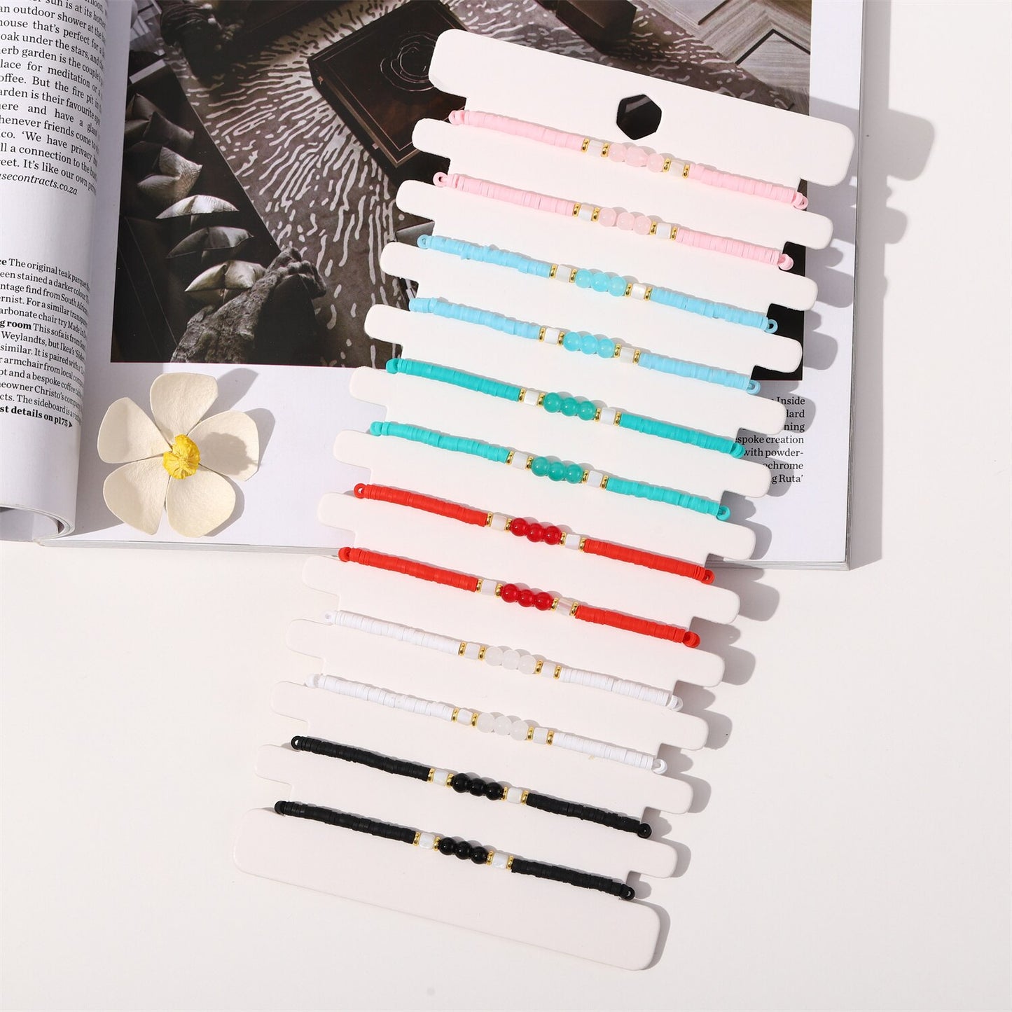 12pcs/lot Polymer Clay Stackable Charms Bracelets Boho Crystal Glass Beads Bracelet Anklet for Women Wholesale Jewelry