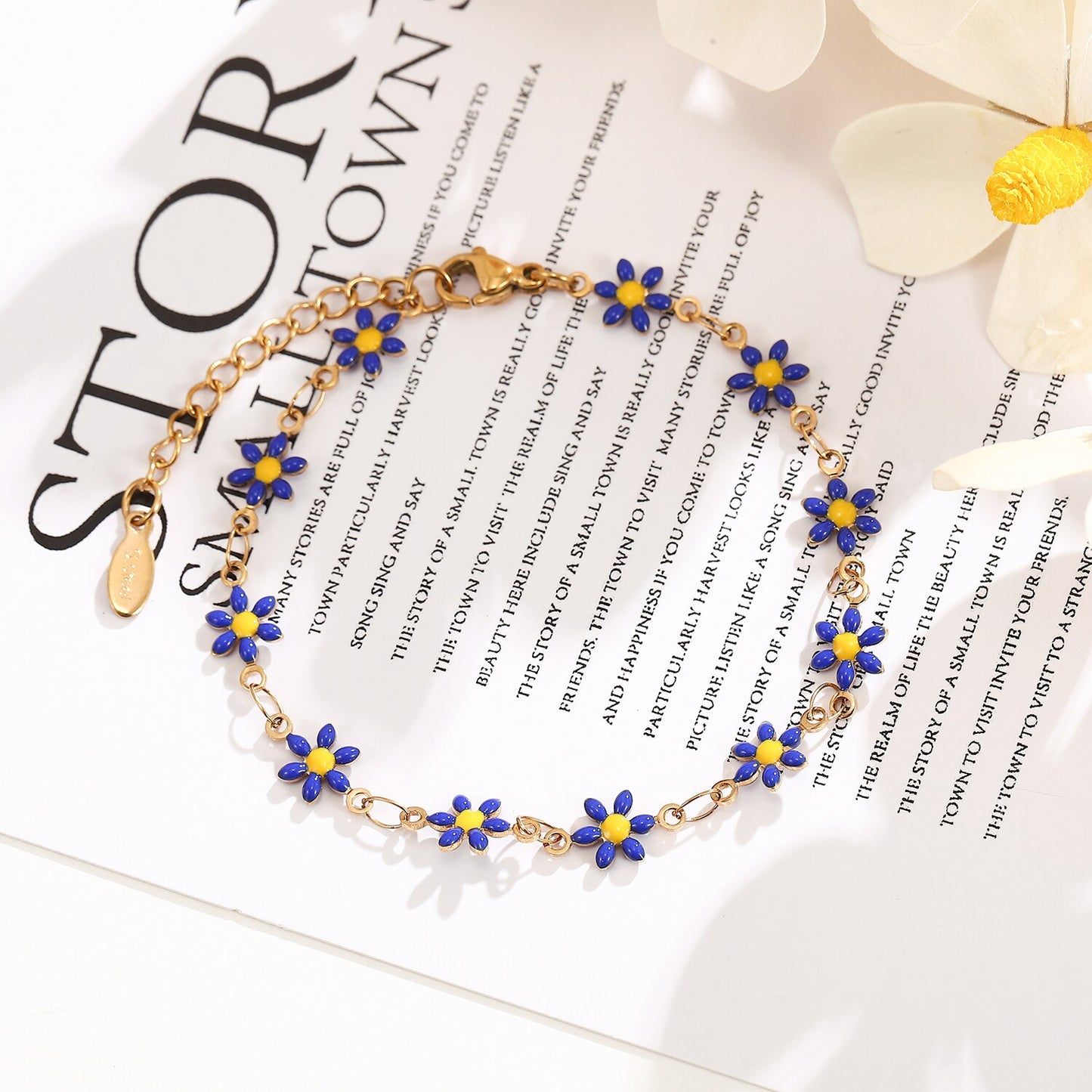 Women Stainless Steel Oil Drip Colorful Sunflower Pendant Bracelet Trendy Steel Titanium Minimalist Flower Bangle Anklet Jewelry