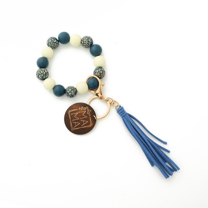 2023 New Leopard Print Wooden Bead Hand Beads Spotted Wooden Bead Bracelet Handmade Tassel Bracelets Keychain
