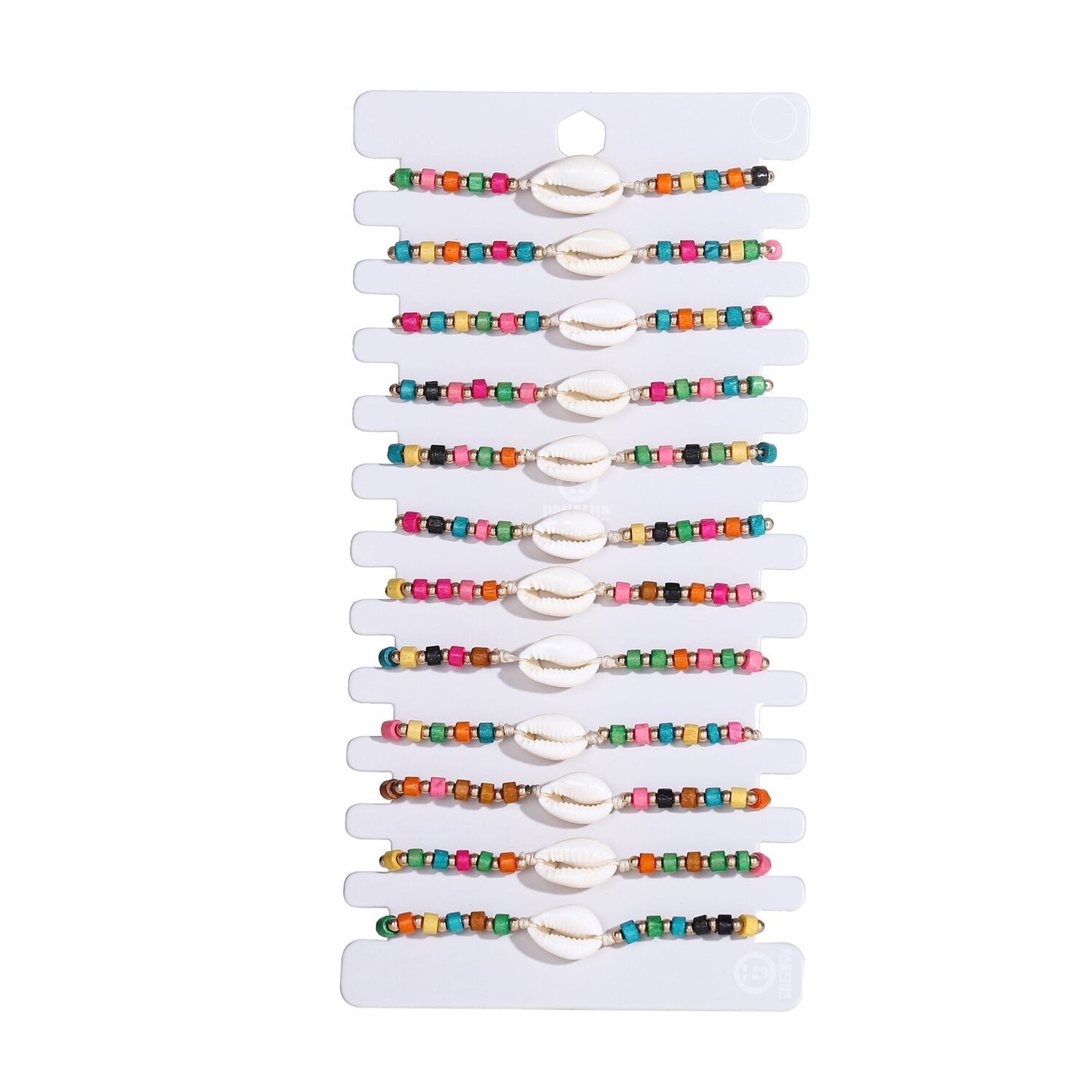 12pcs/lot Boho-color Crystal Shell Beaded Friendship Bracelets Handmade Strand Bracelet Bangles Jewelry for Summer Wholesale