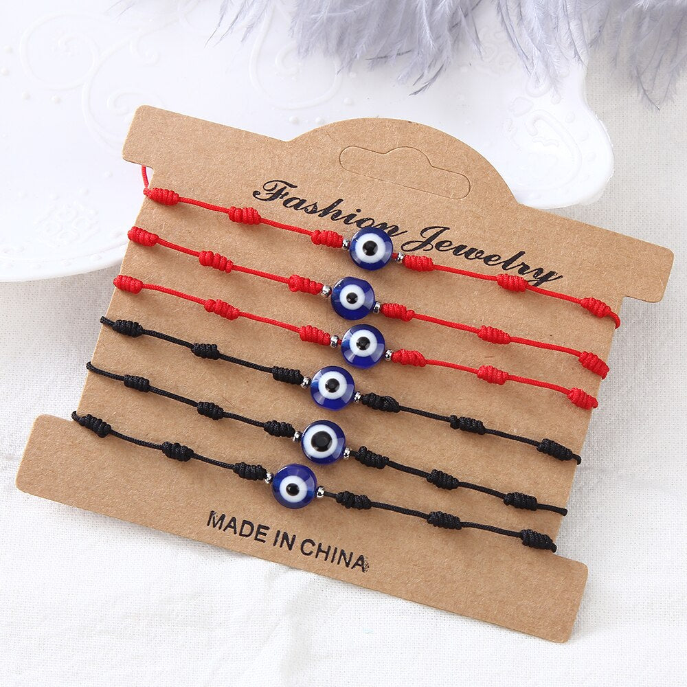 6Pcs Turkish Lucky Evil Eye Bracelets for Women Men Handmade Braided Red/Black Rope 7 Knots Lucky Bracelet Gift Wholesale