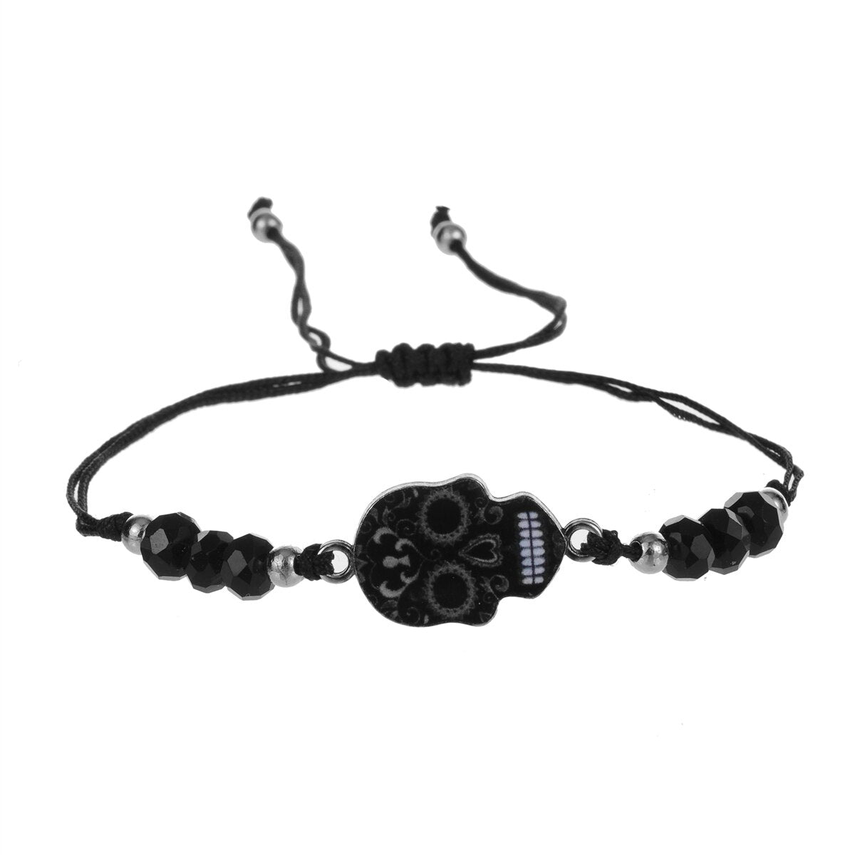 Enamel Skull Charms Elastic Bracelet for Women Adjustable Braided Rope Chain Rubber Band Wristband Jewelry Gift