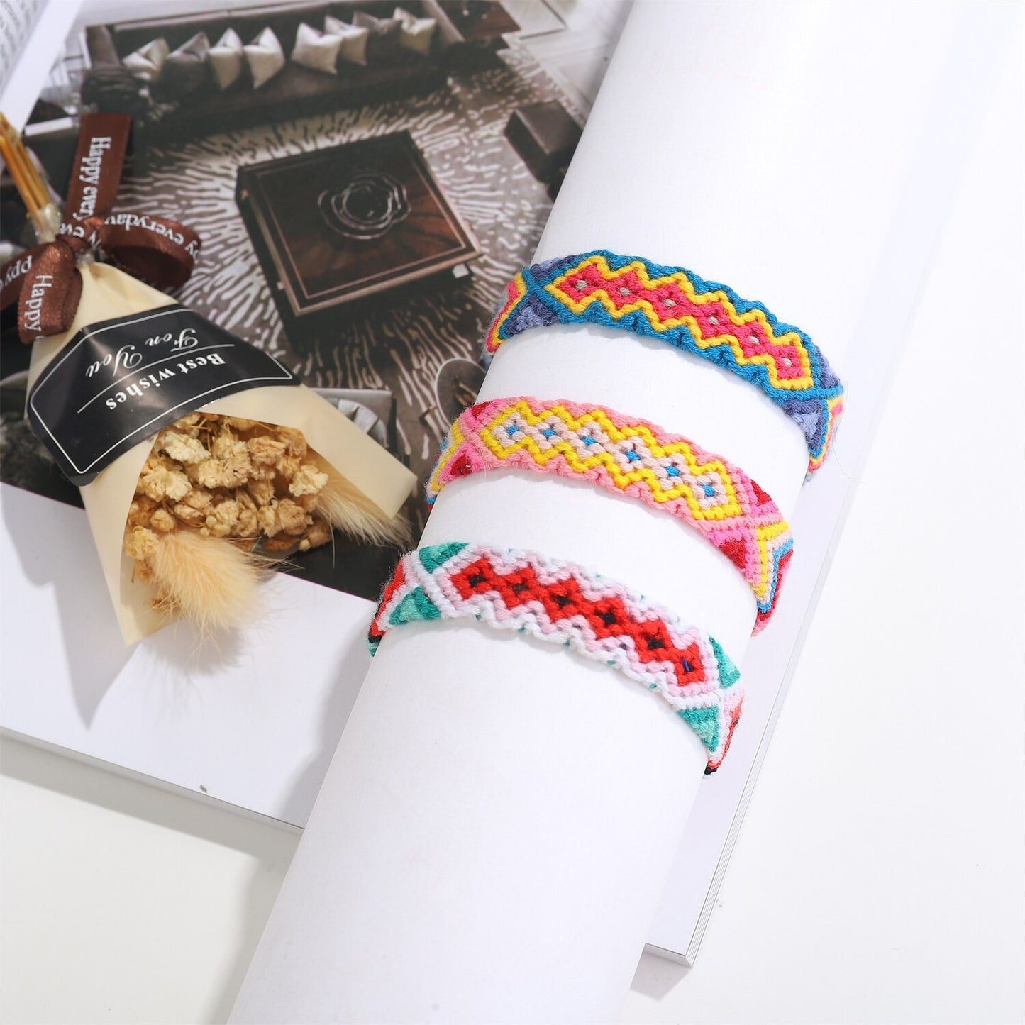 12pcs/lot Bohemia Braided Rope Bracelet Completely Handmade Embroidery Bracelet for Women Wide Cuff Waterproof Anklets Jewelry