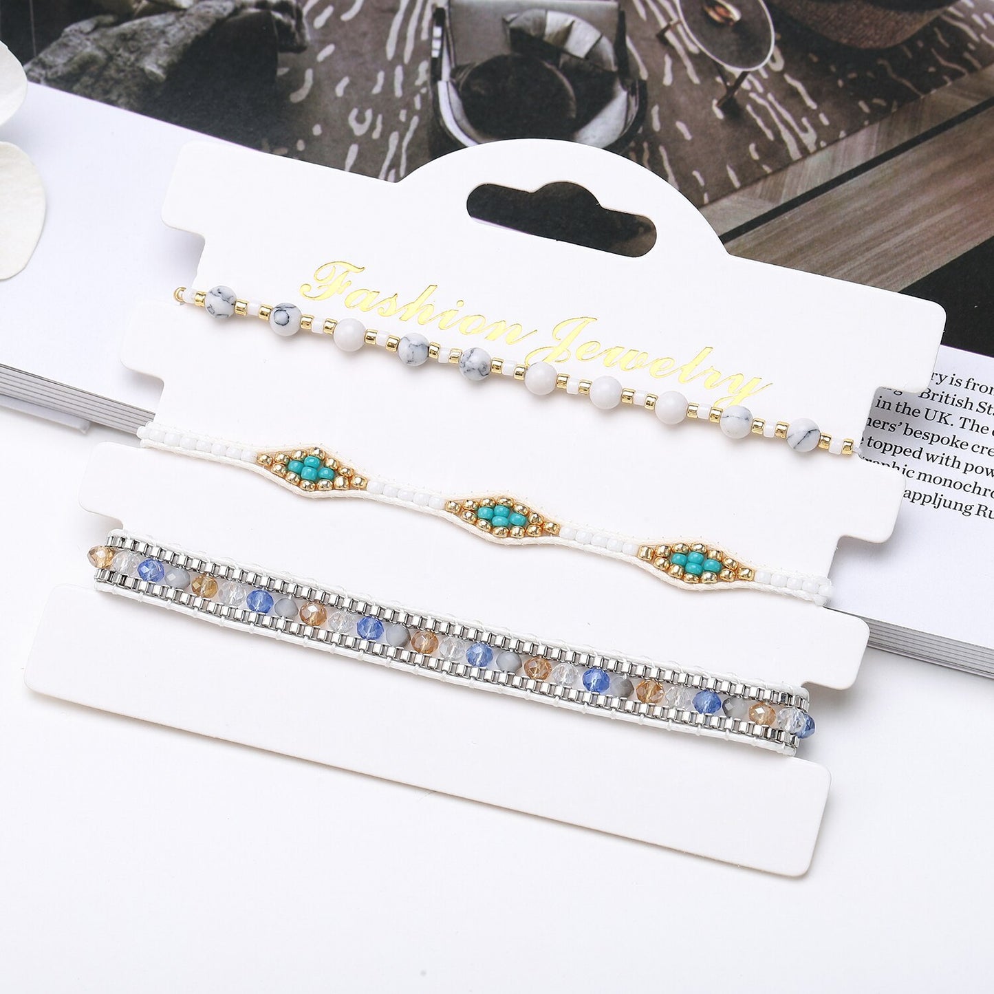 3pcs Woven Friendship Bracelets Handmade Braided Chain Ankles for Women Men Beach Crystal Beads Wrap Bracelet Adjustable Jewelry
