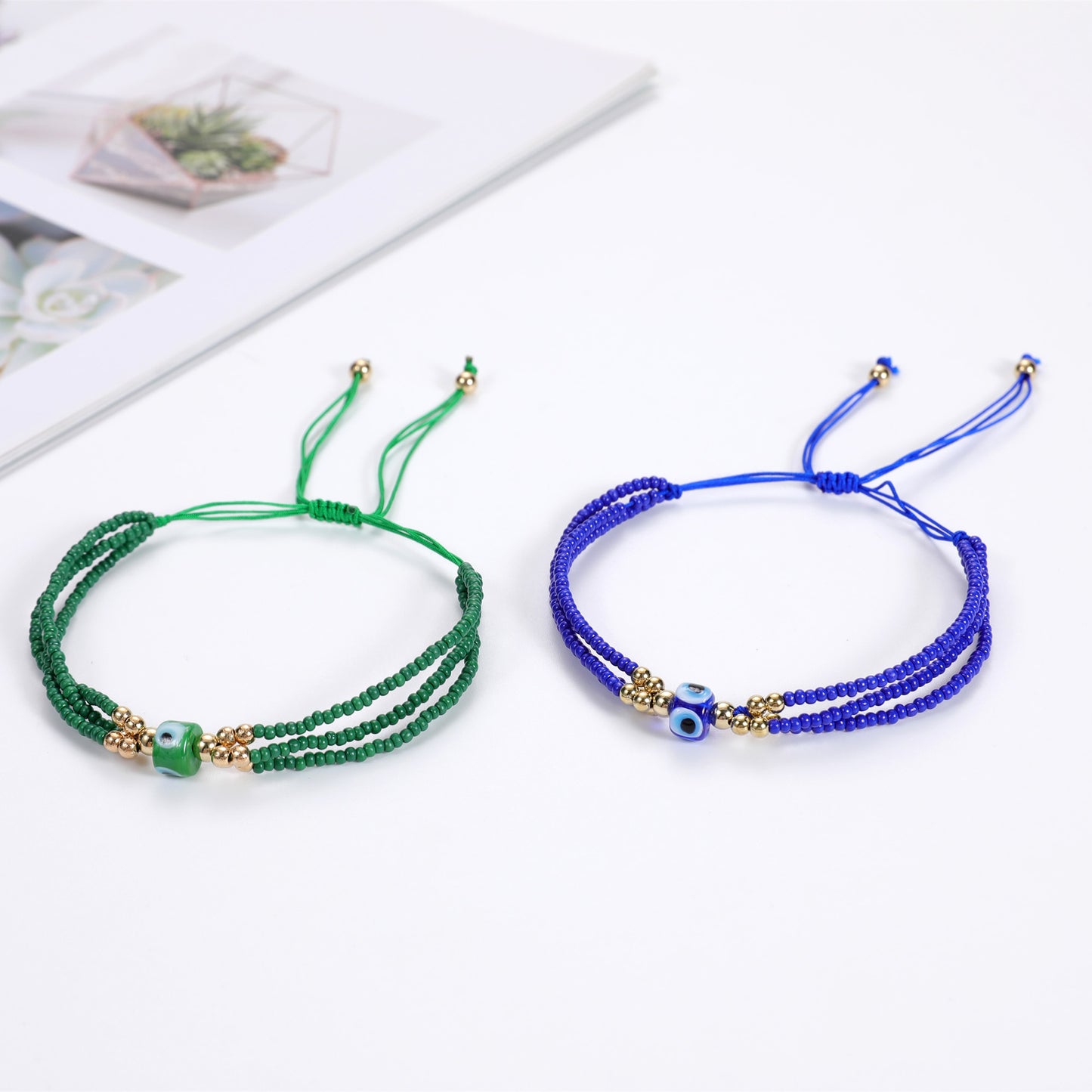 12Pcs Evil Eye Charm Bracelet Unisex Multilayer Rice Beads Braided Rope Charm Friendship Bracelet Jewelry Gift Wholesale