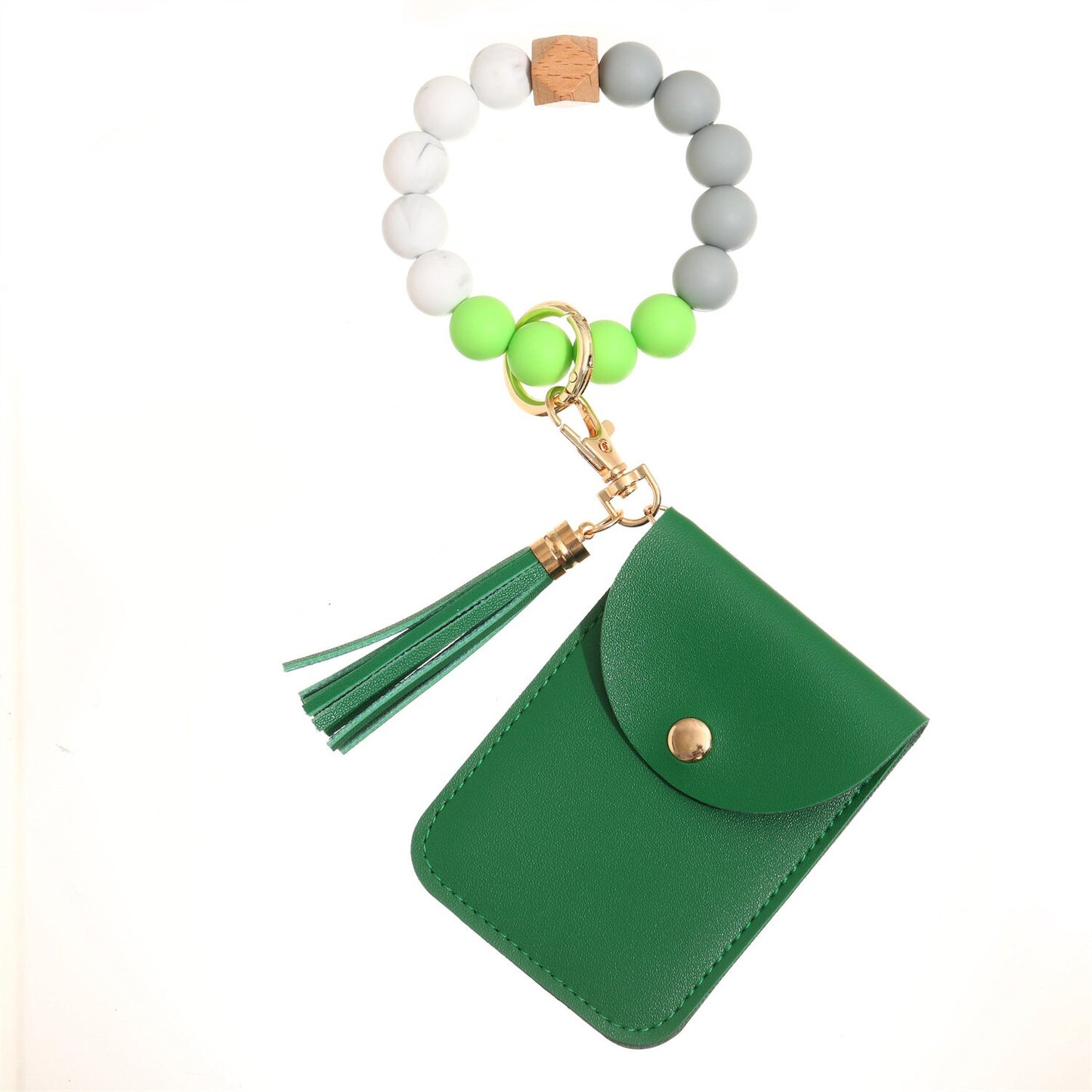2023 New Silicone Beads Tassel Bracelet Wristlet Bangle with Wallet Key Card Holder Large Round Keyring for Women Handbag