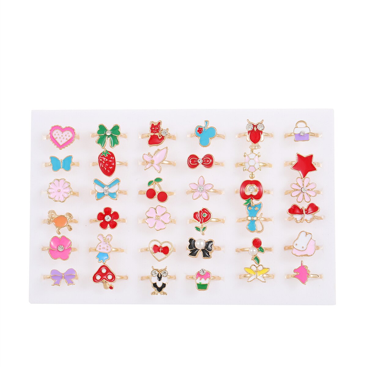 36 PCS/set Adjustable Kids Rings Jewelry Butterfly Rabbit Animal Crystal Open Finger Ring for Children Girls Birthday Party Gift