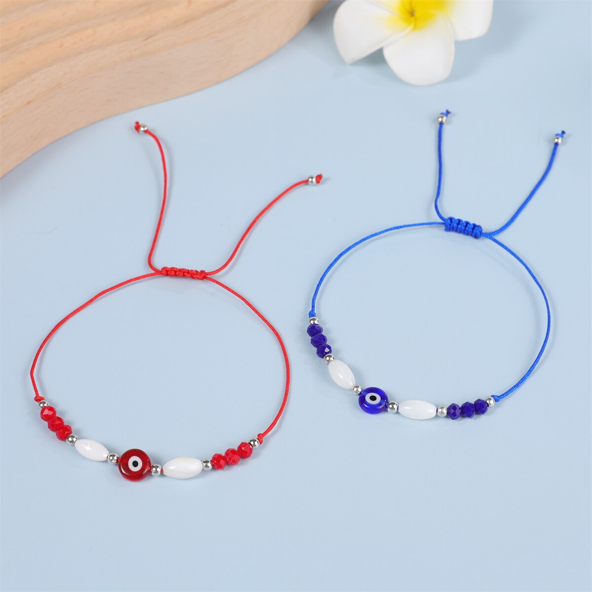 12pcs/lot Crystal Pearl Beads Evil Eye Charms Bracelets for Women Men Adjustable Handwoven Bracelet Anklets Jewelry