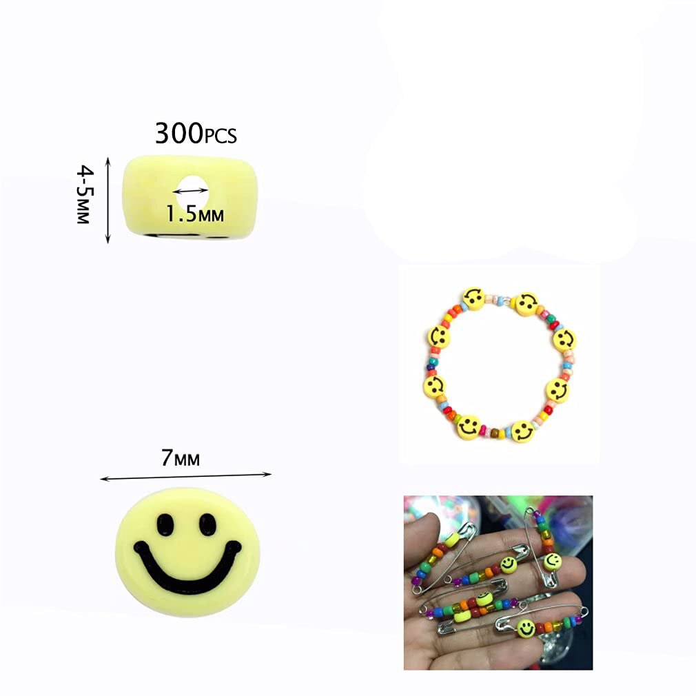 50 Pieces Flat Round Smiles Beads Handmade Lampwork Beads 7/8mm Charms Spacer Beads for Bracelets Necklace Jewelry Craft Making