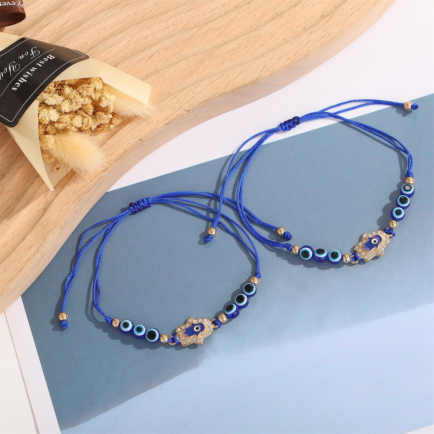 12pcs/lot Blue Turkey Evil Eye Hand of Fatima Charms Bracelet Thousand Eyes Wish Handmade Women's Resins Bead Bangle Jewelry