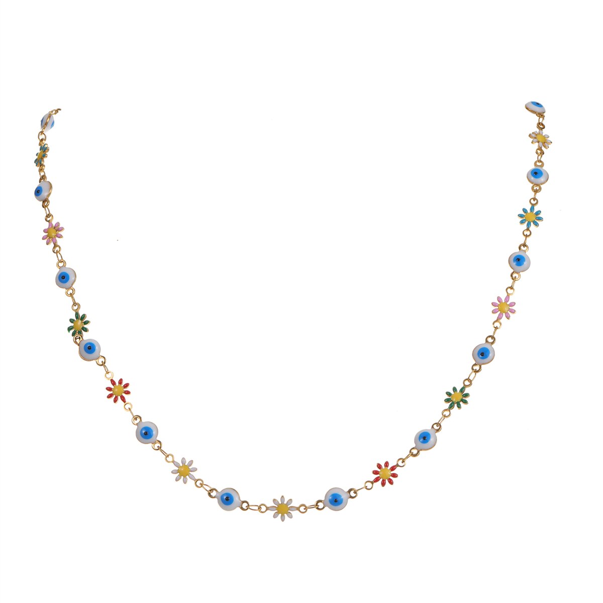 Minimalist Fashion Evil Eye Beads Necklace for Women Girls Flower Stars Stainless Steel Chain Necklace Jewelry