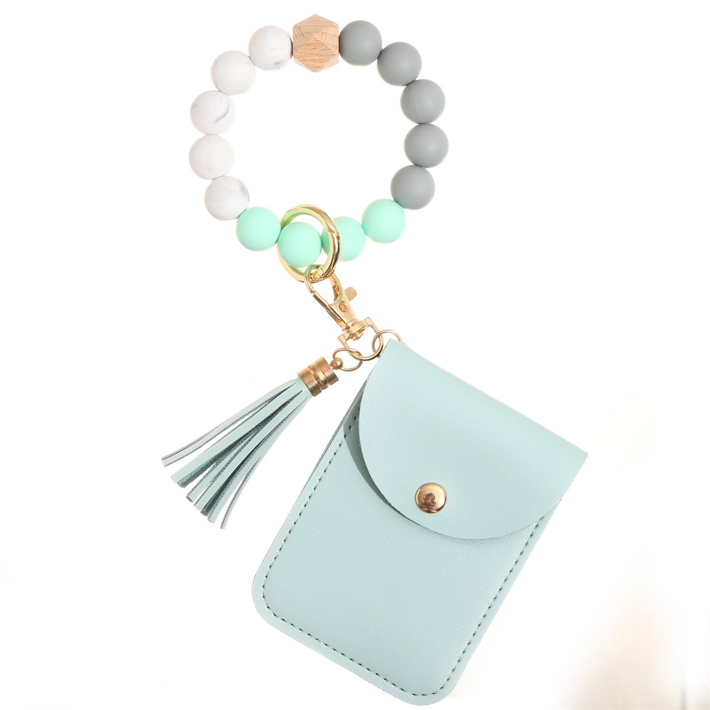 2023 New Silicone Beads Tassel Bracelet Wristlet Bangle with Wallet Key Card Holder Large Round Keyring for Women Handbag